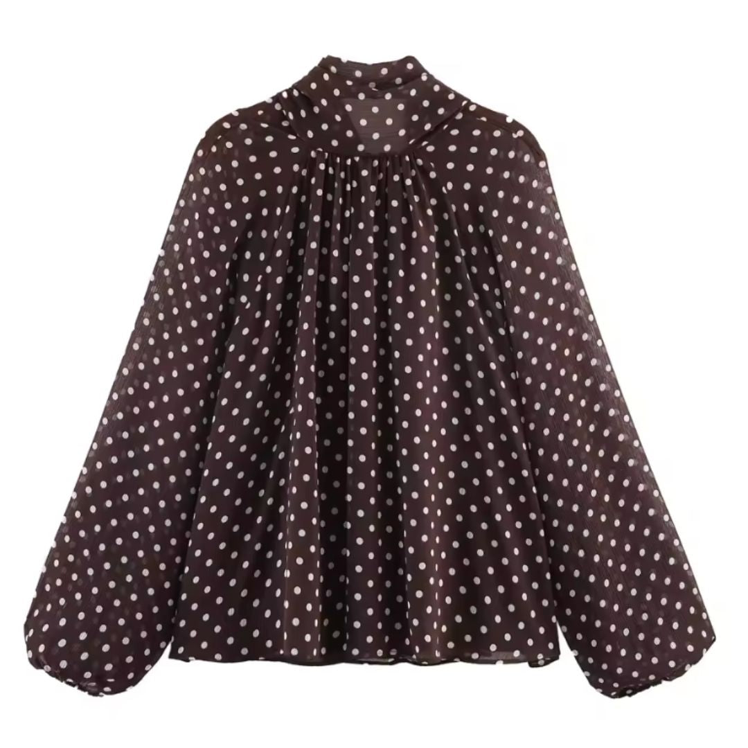 Parisian Dot High-Neck Blouse