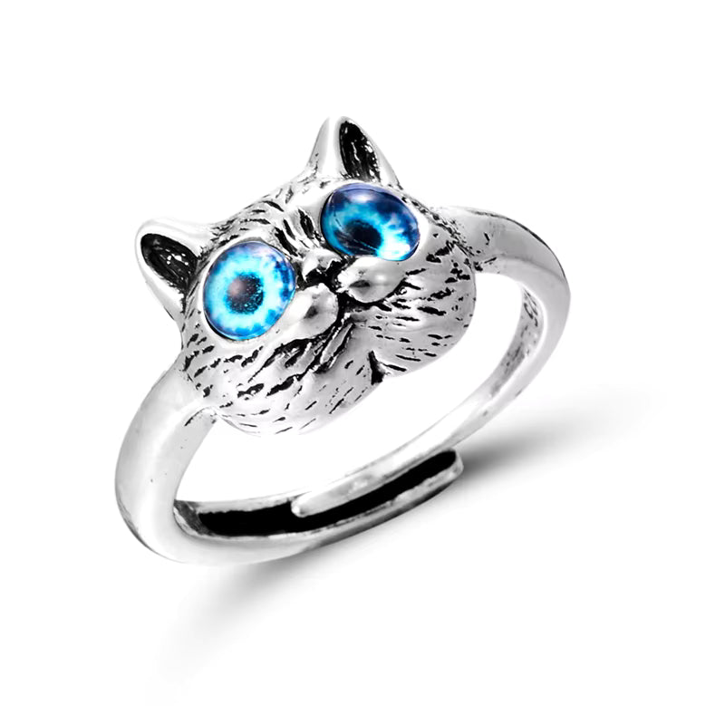 Mystic Blue-Eyed Cat Adjustable Ring