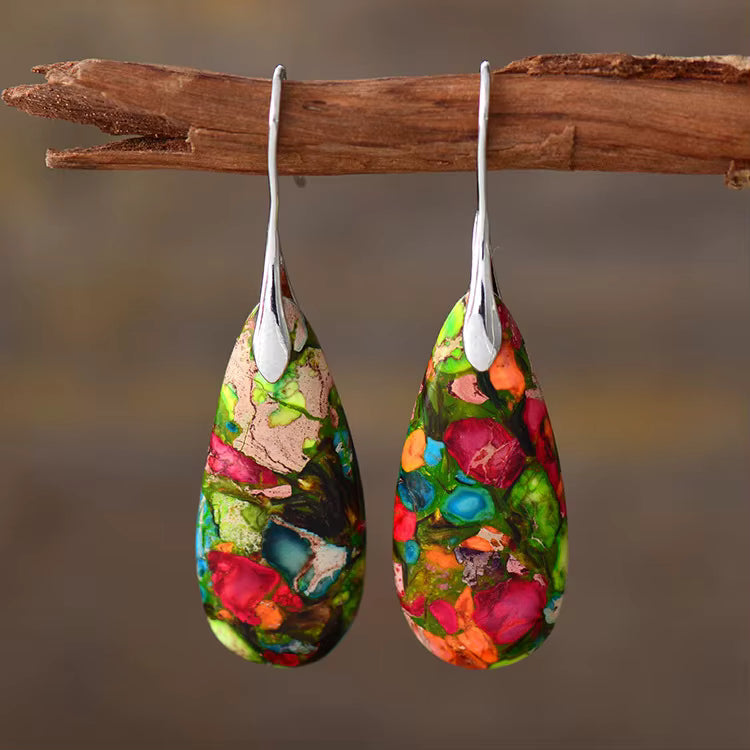 Flora Drop Natural Imperial Jasper Earrings