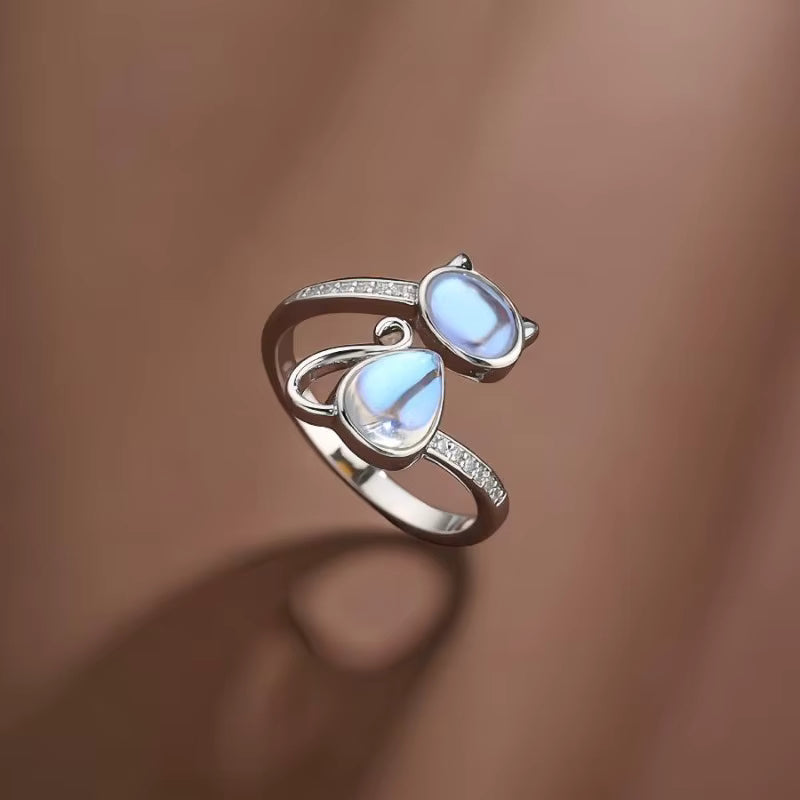 Moonlit Cat Adjustable Ring