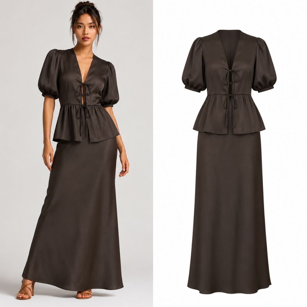 Cocoa Charm Tie-Front Maxi Dress