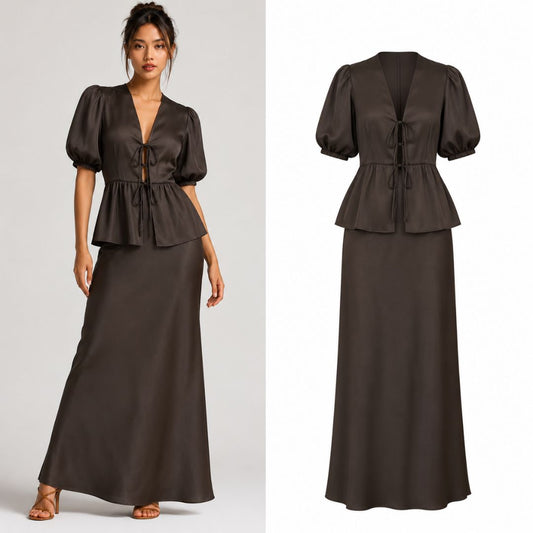 Cocoa Charm Tie-Front Maxi Dress