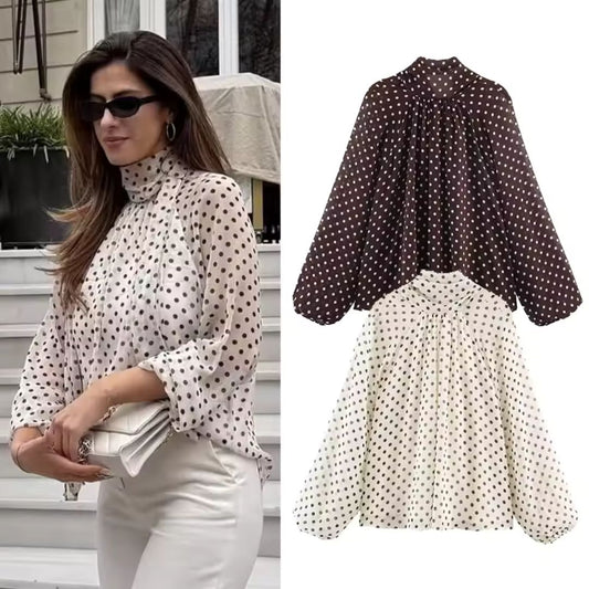 Parisian Dot High-Neck Blouse