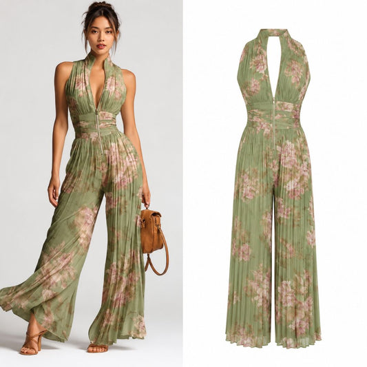 Sage Bloom Pleated Jumpsuit