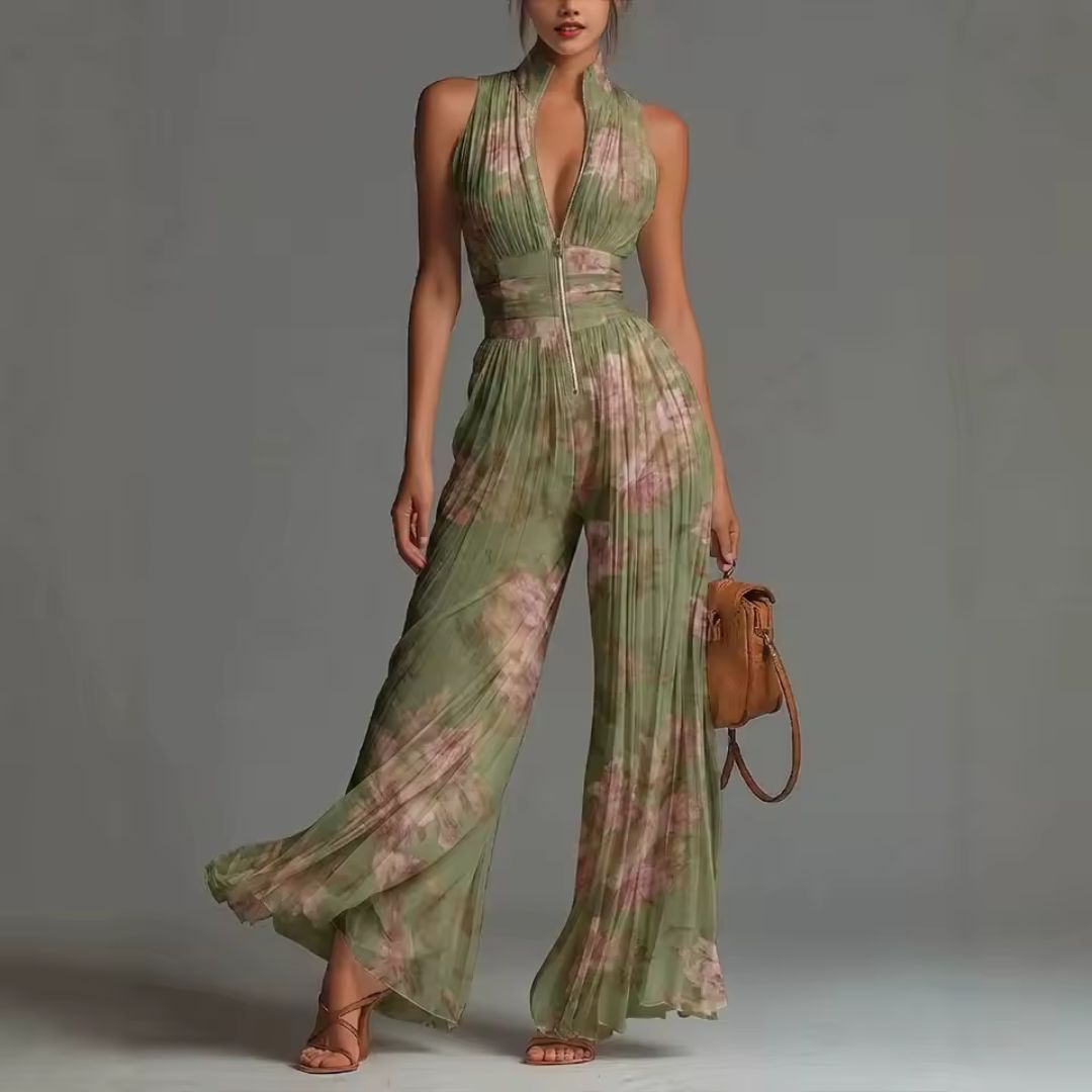 Sage Bloom Pleated Jumpsuit