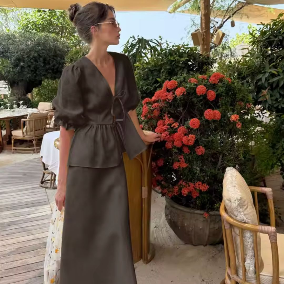 Cocoa Charm Tie-Front Maxi Dress