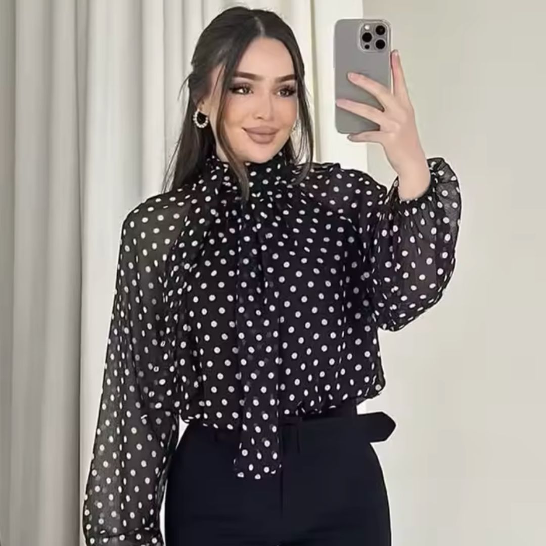 Parisian Dot High-Neck Blouse