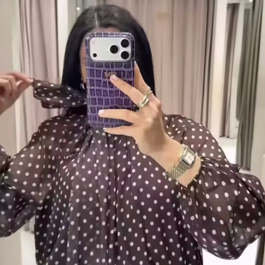 Parisian Dot High-Neck Blouse