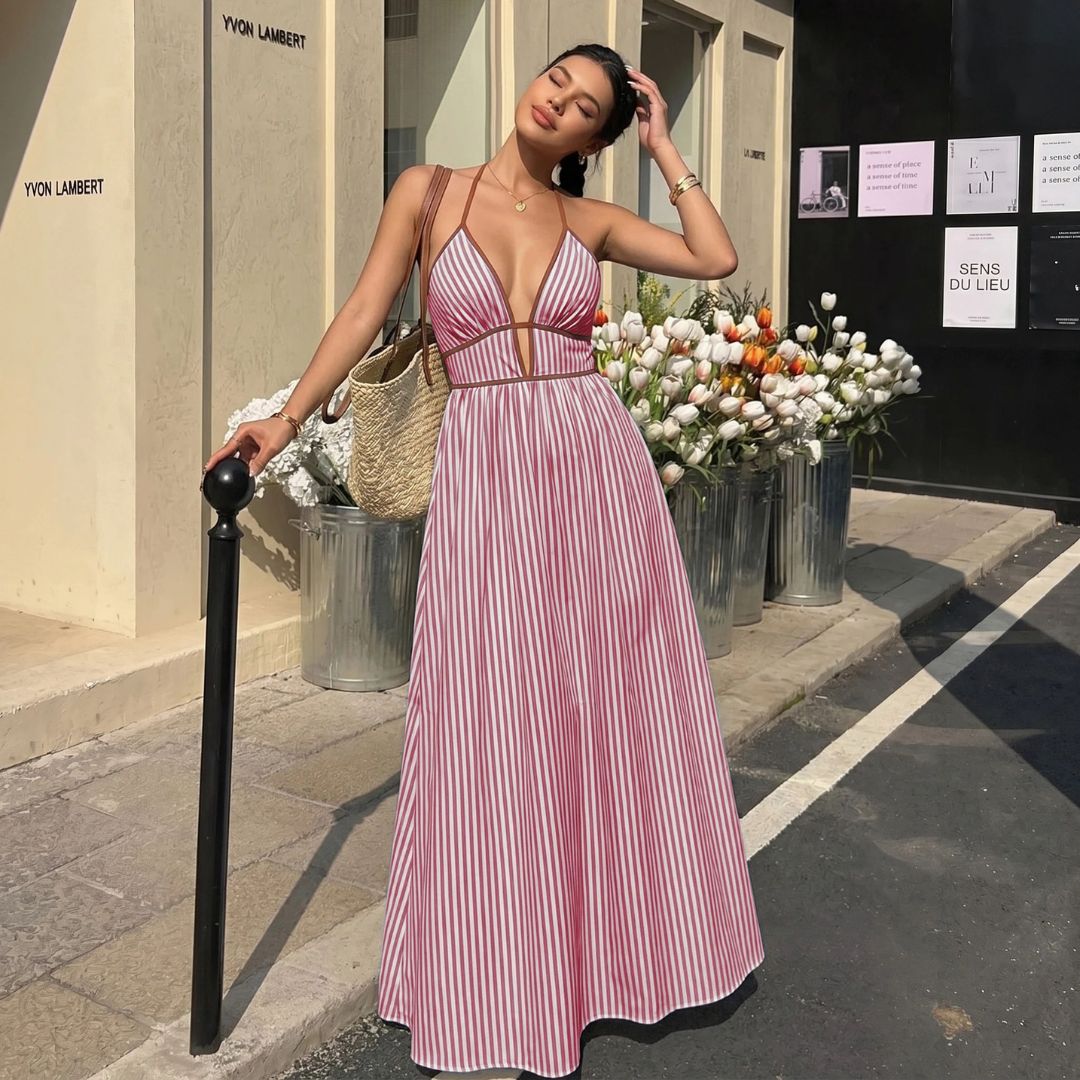 Riviera Stripe Cutout Maxi Dress