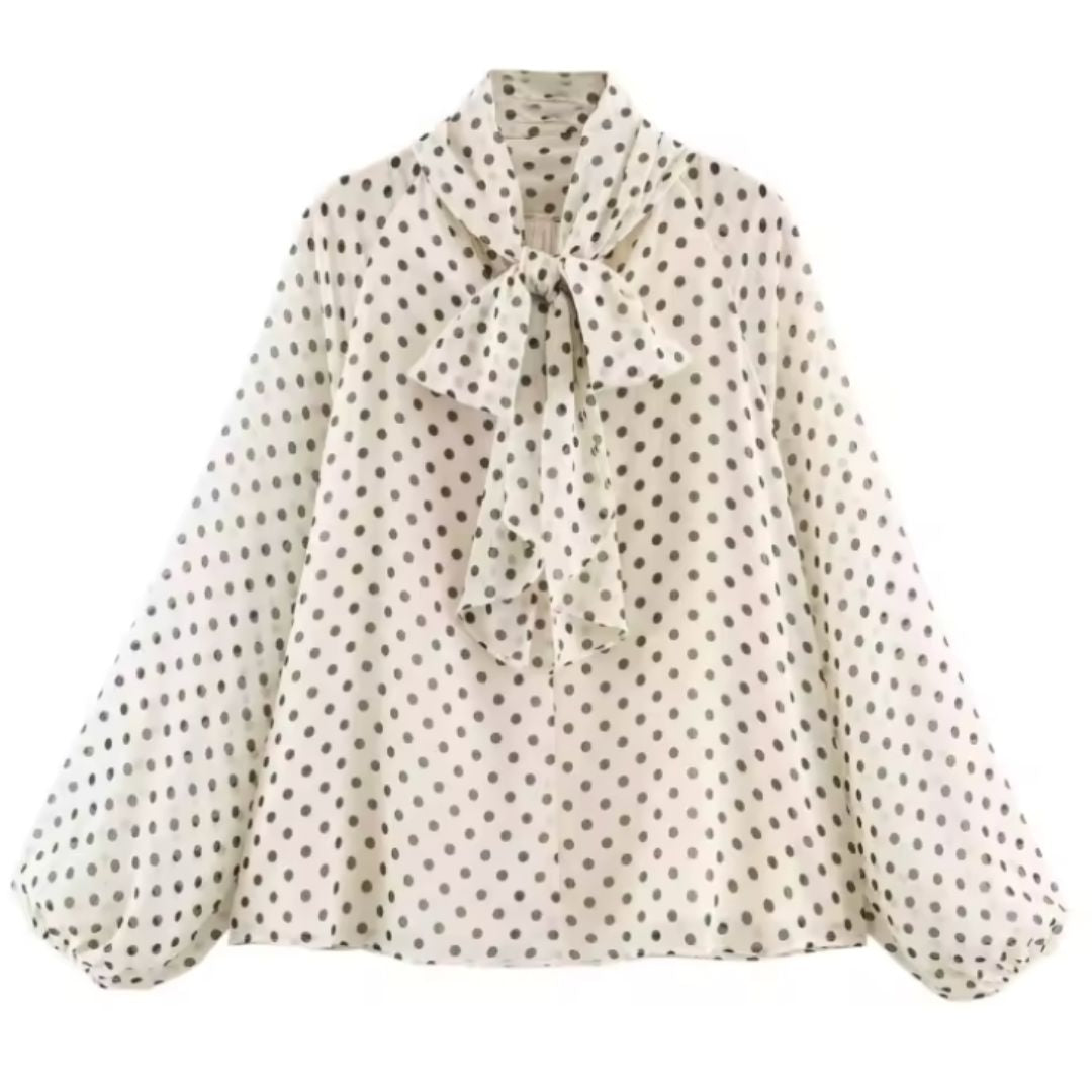 Parisian Dot High-Neck Blouse