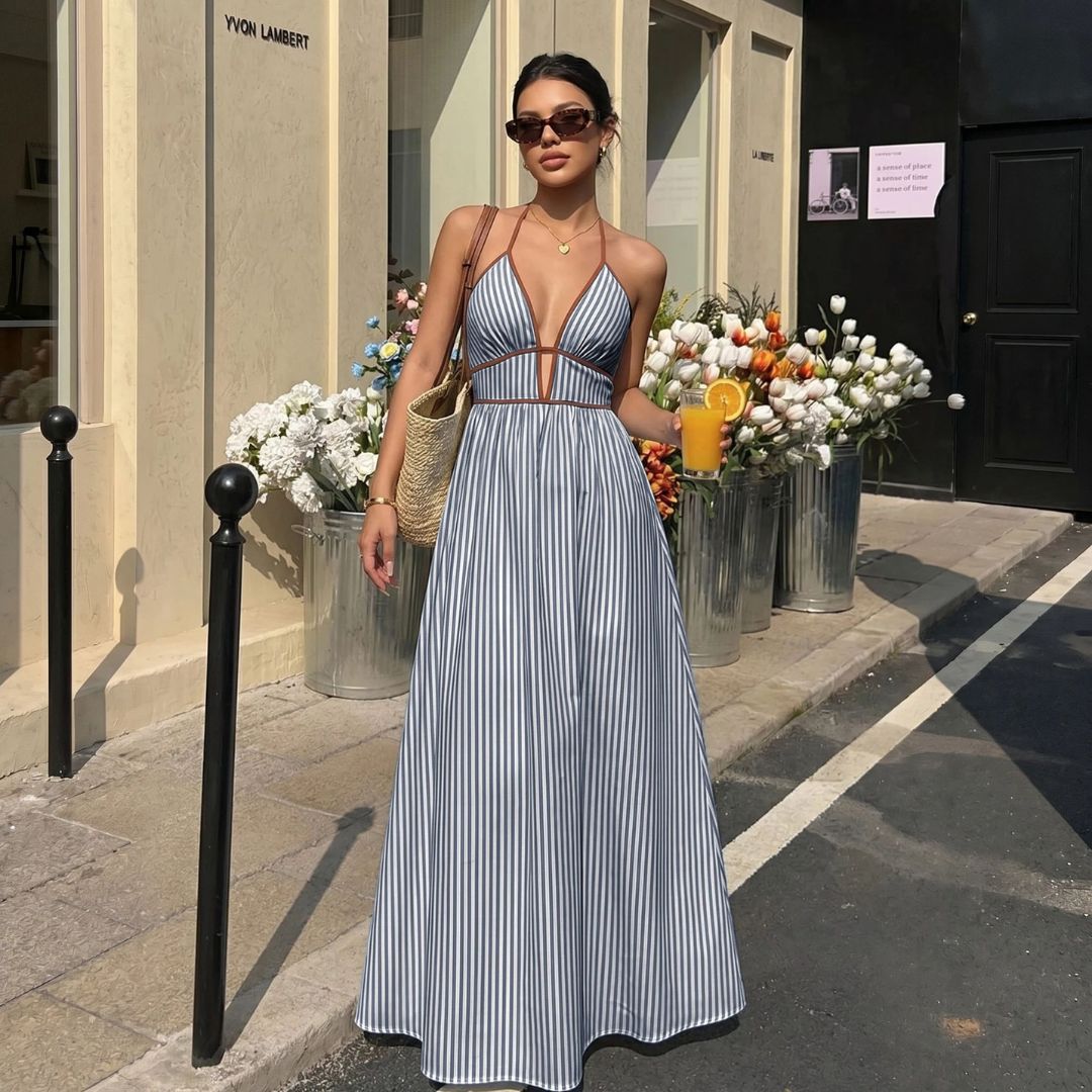 Riviera Stripe Cutout Maxi Dress