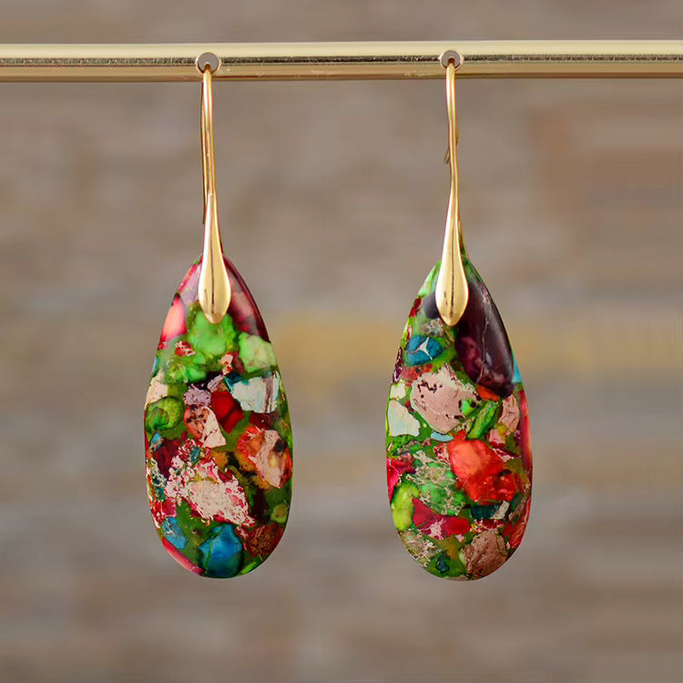 Flora Drop Natural Imperial Jasper Earrings