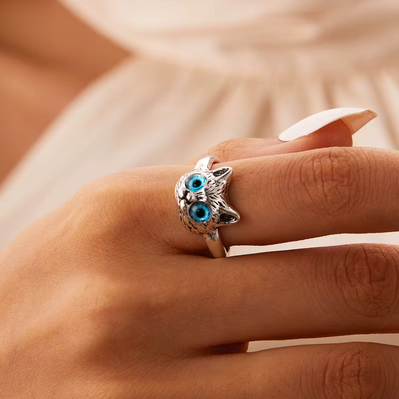 Mystic Blue-Eyed Cat Adjustable Ring