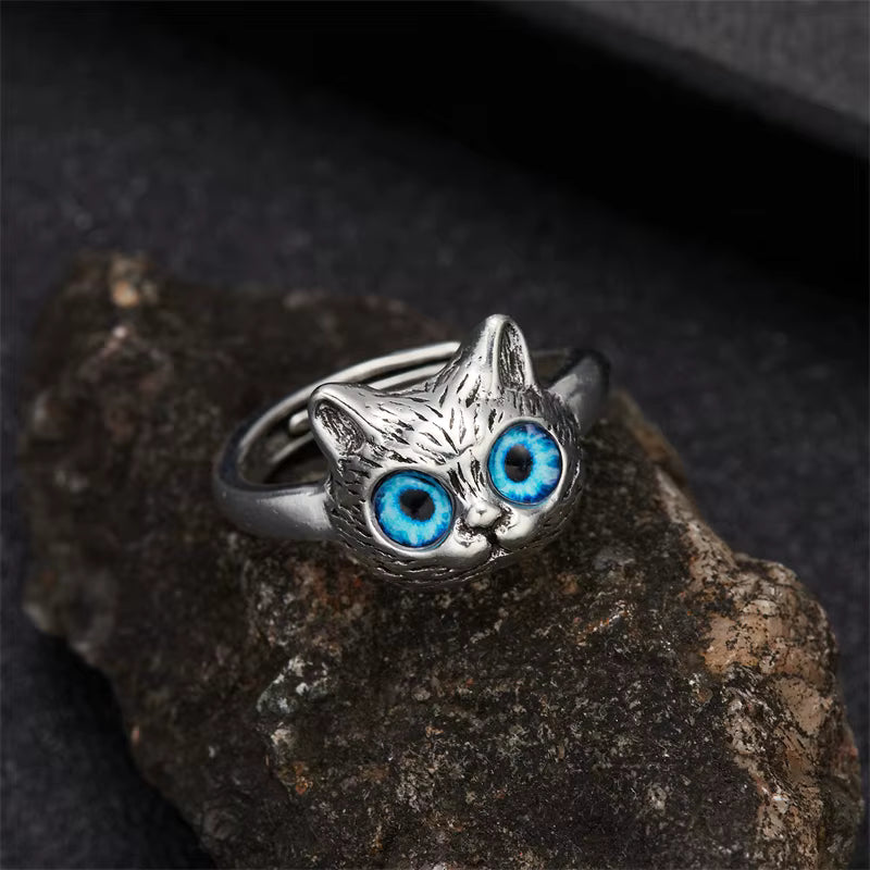 Mystic Blue-Eyed Cat Adjustable Ring