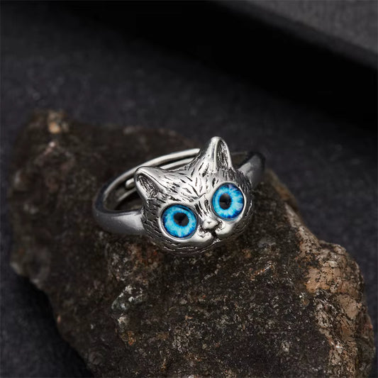 Mystic Blue-Eyed Cat Adjustable Ring