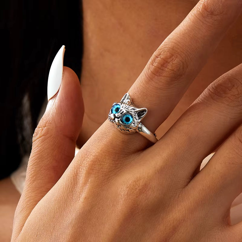 Mystic Blue-Eyed Cat Adjustable Ring