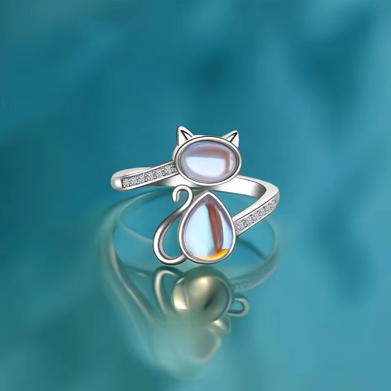 Moonlit Cat Adjustable Ring