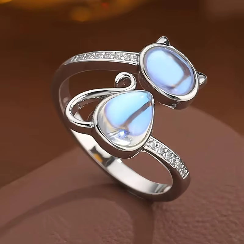 Moonlit Cat Adjustable Ring
