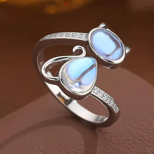 Moonlit Cat Adjustable Ring